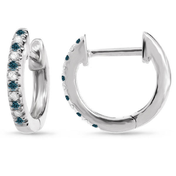 Zlaté kruhové náušnice s modrými a bílými diamanty Elany 28649
