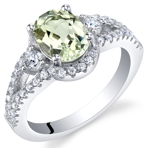 Stříbrný prsten se zeleným ametystem a zirkony