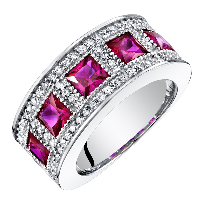 Stříbrný eternity prsten s princess rubíny Margot
