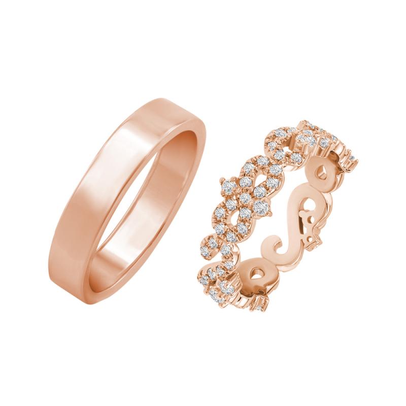 Zlatý prsten s diamanty a pánský plochý prsten