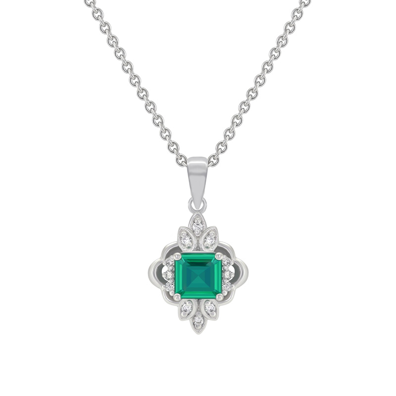 Platinvoý náhrdelník se smaragdem a diamanty