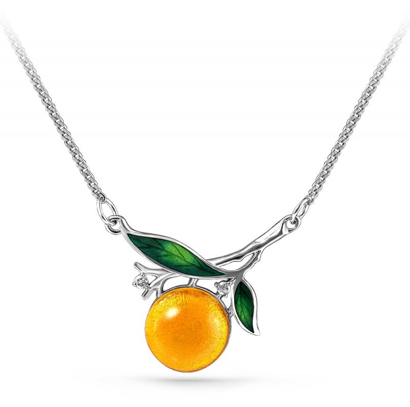 Diamantový stříbrný náhrdelník s pomerančem a enamelem