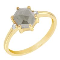 Zlatý prsten s šedým hexagon diamantem a bílými diamanty Eldrid