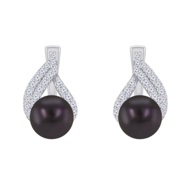 Stříbrné náušnice s černými perlami a zirkony Tauria 47329