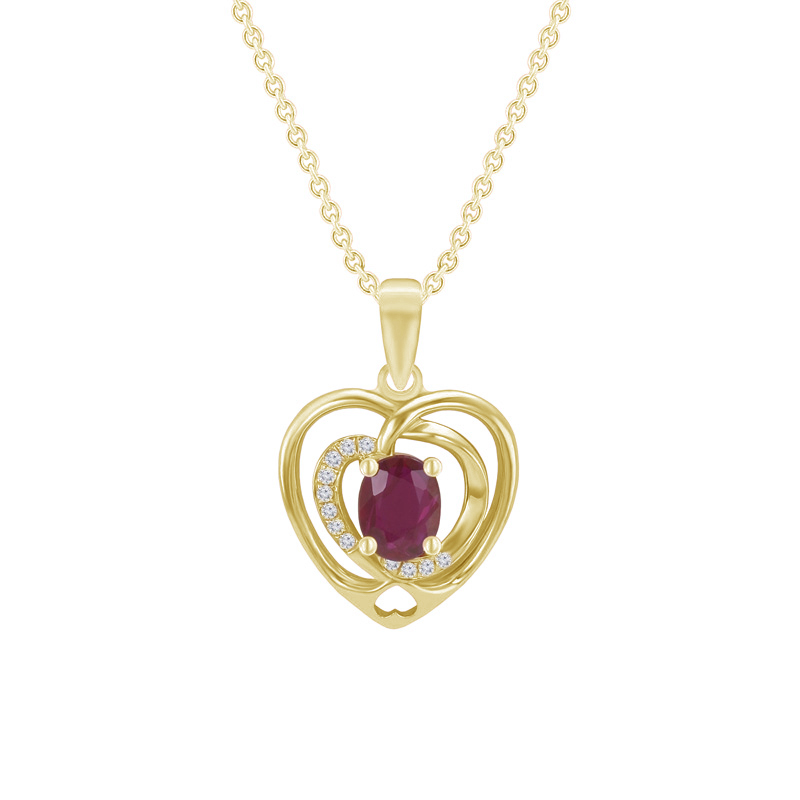 Náhrdelník ve tvaru srdce s rubínem a diamanty ze žlutého zlata 47749