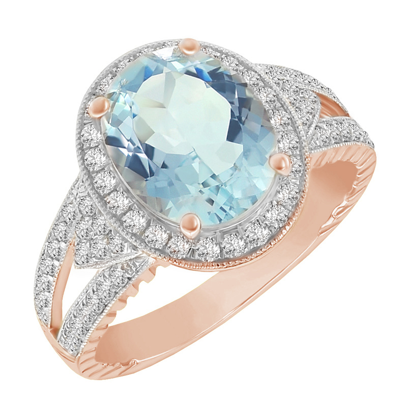 Čarokrásný zlatý prsten s akvamarínem a diamanty 51739
