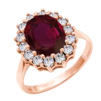 Zlatý halo prsten s rubínem a diamanty Klement