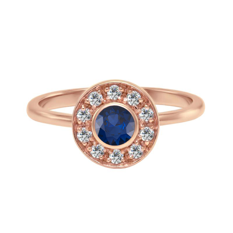 Diamantový prsten v halo stylu s modrým safírem