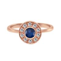 Zásnubní diamantový halo prsten s modrým safírem Fernanda