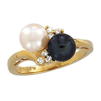 Zlatý perlový prsten s diamanty Aadhya
