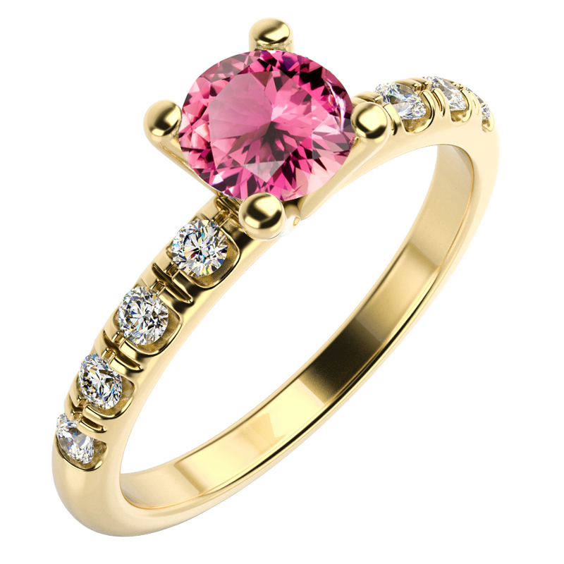 Zlatý zásnubní prsten s turmalínem a diamanty Mirabella