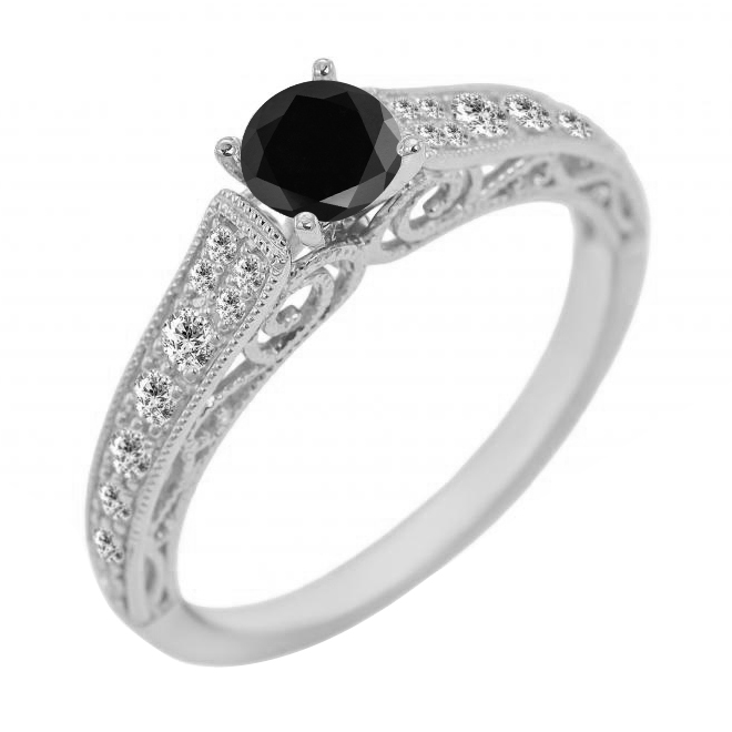 Eppi Zásnubní prsten ve stylu vintage s černým diamantem Keran R37222