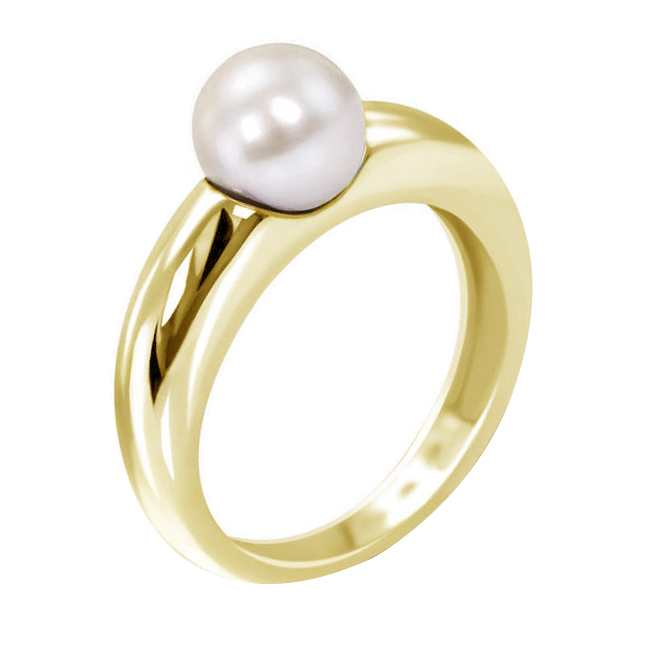 Zlatý prsten s 8mm bílou perlou
