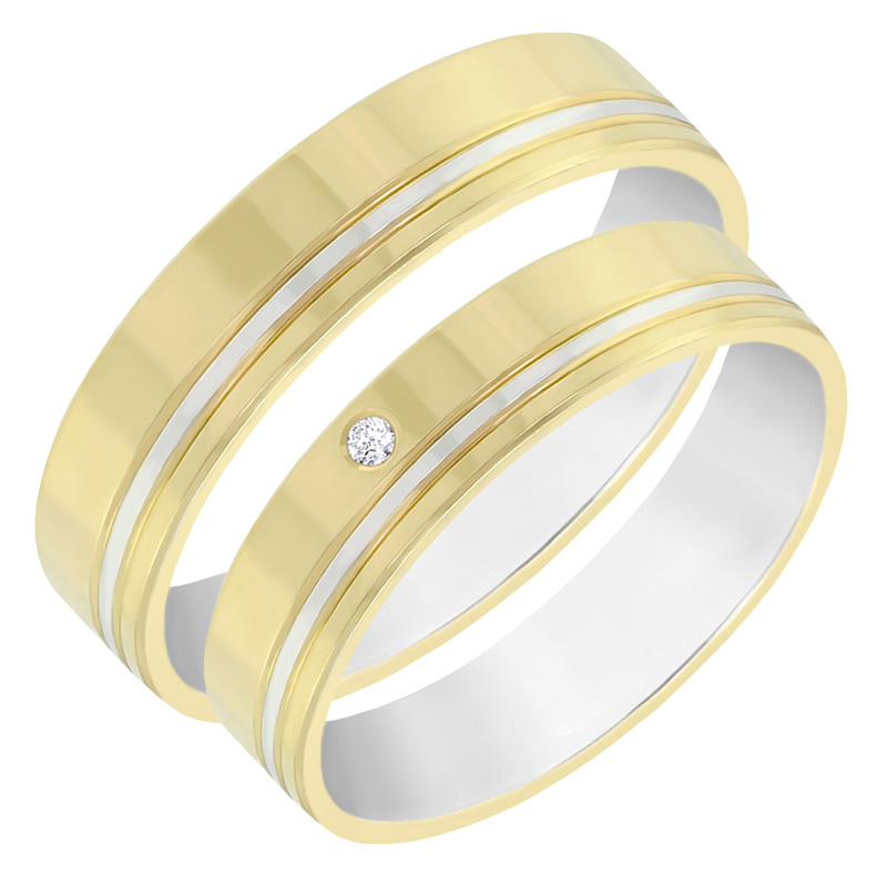 Lesklé dvoubarevné snubní prsteny s pruhem a diamantem Lonnell