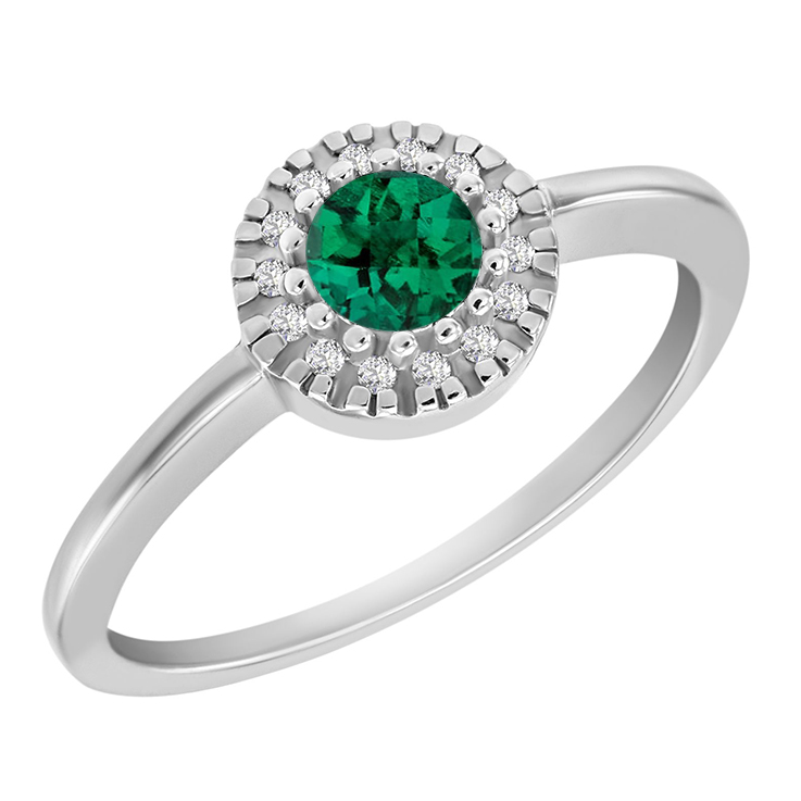Zlatý halo prsten se smaragdem obklopeným diamanty