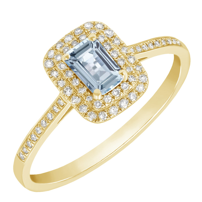 Zlatý prsten s akvamarínem a diamanty 63729