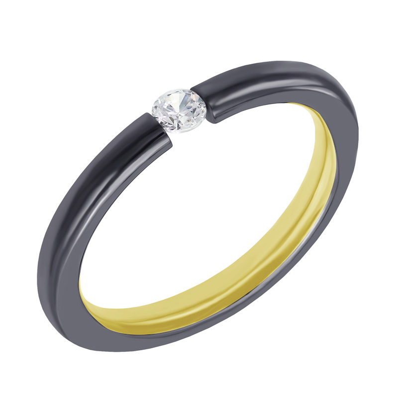 Zlatý prsten s černým rhodiem a diamantem