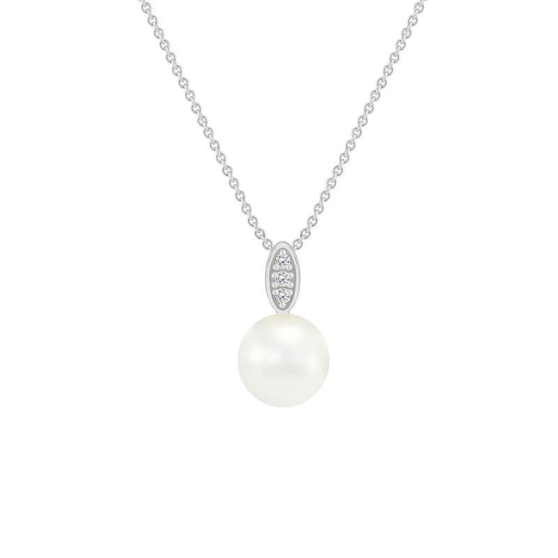Stříbrný perlový náhrdelník s diamanty 70039