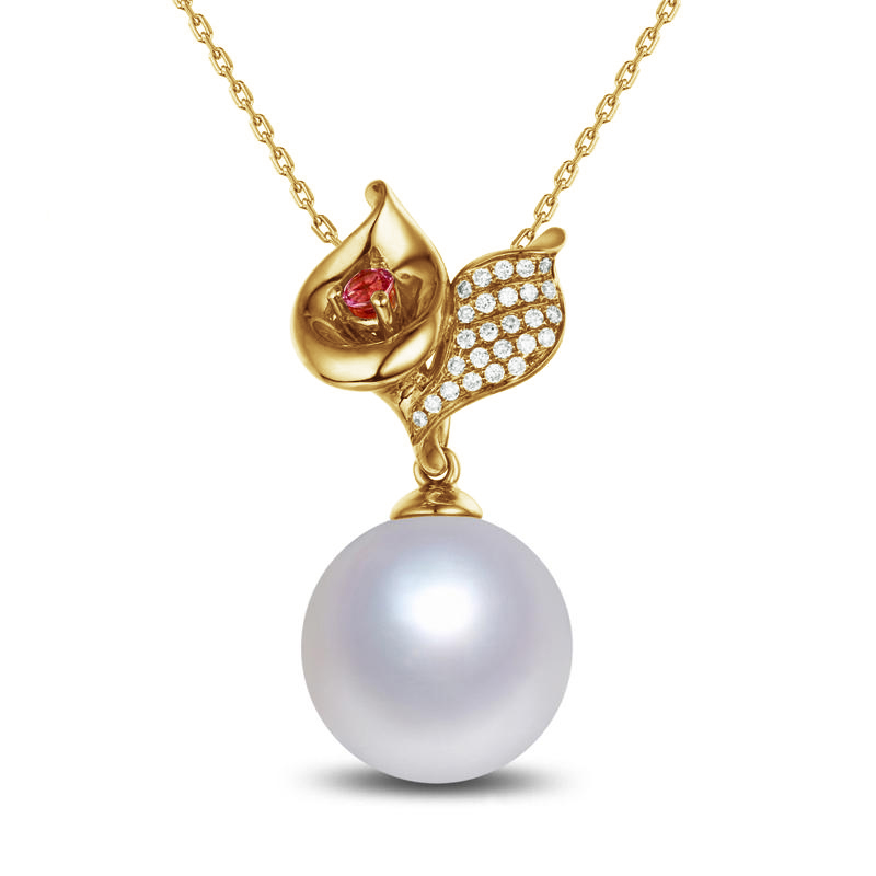 Zlatý náhrdelník s perlou, turmalínem a diamanty