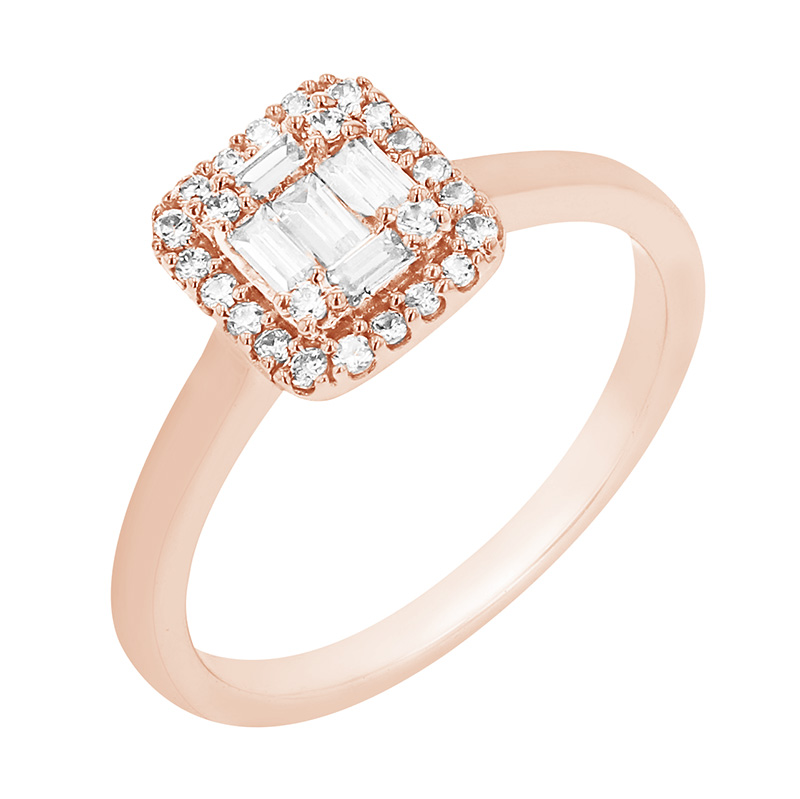 Překrásný halo prsten s blyštivými diamanty z růžového zlata 79709