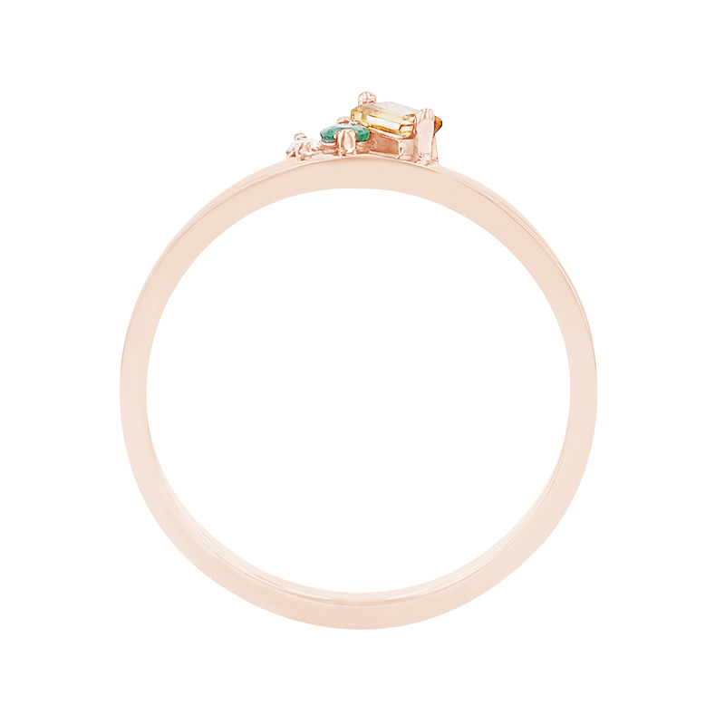 Prsten z růžového zlata s citrínem, smaragdem a diamantem 81769