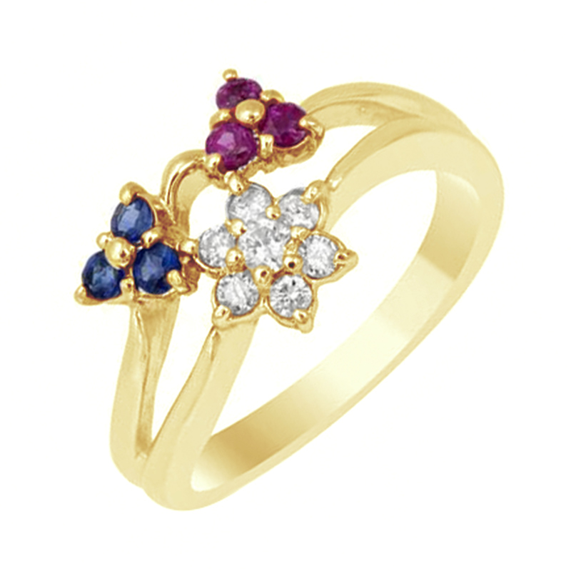 Drahokamové květy v platinovém prstenu 83559