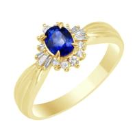 Modrý safír ve zlatém prstenu s diamanty Eriel