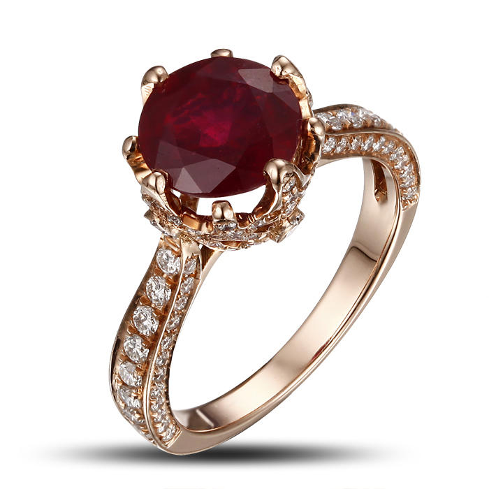 Zlatý prsten s rubínem a diamanty Ishwari 8419