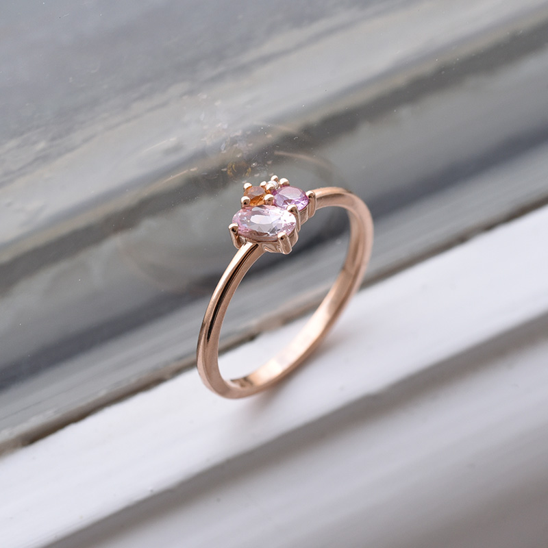 Cluster prsten s morganitem, safírem, citrínem a diamantem z růžového zlata 84339