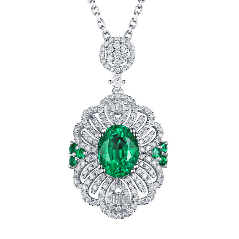 Zlatý náhrdelník se smaragdy a diamanty Kloe 88629