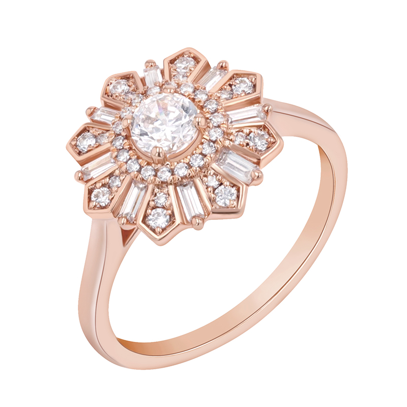 Prsten s diamanty ve tvaru květiny z růžového zlata 89099